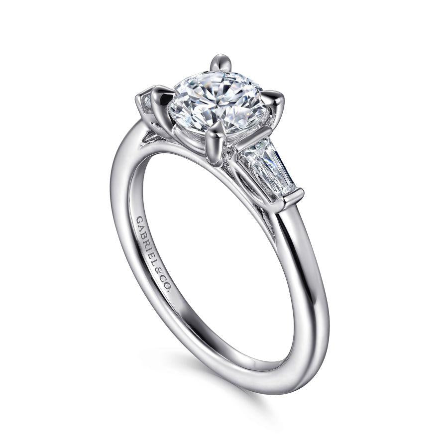 14k white gold round three stone diamond engagement ring