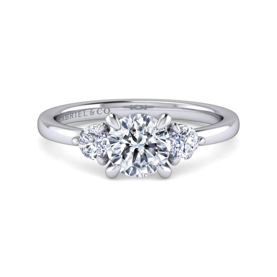 14k white gold round three stone diamond engagement ring