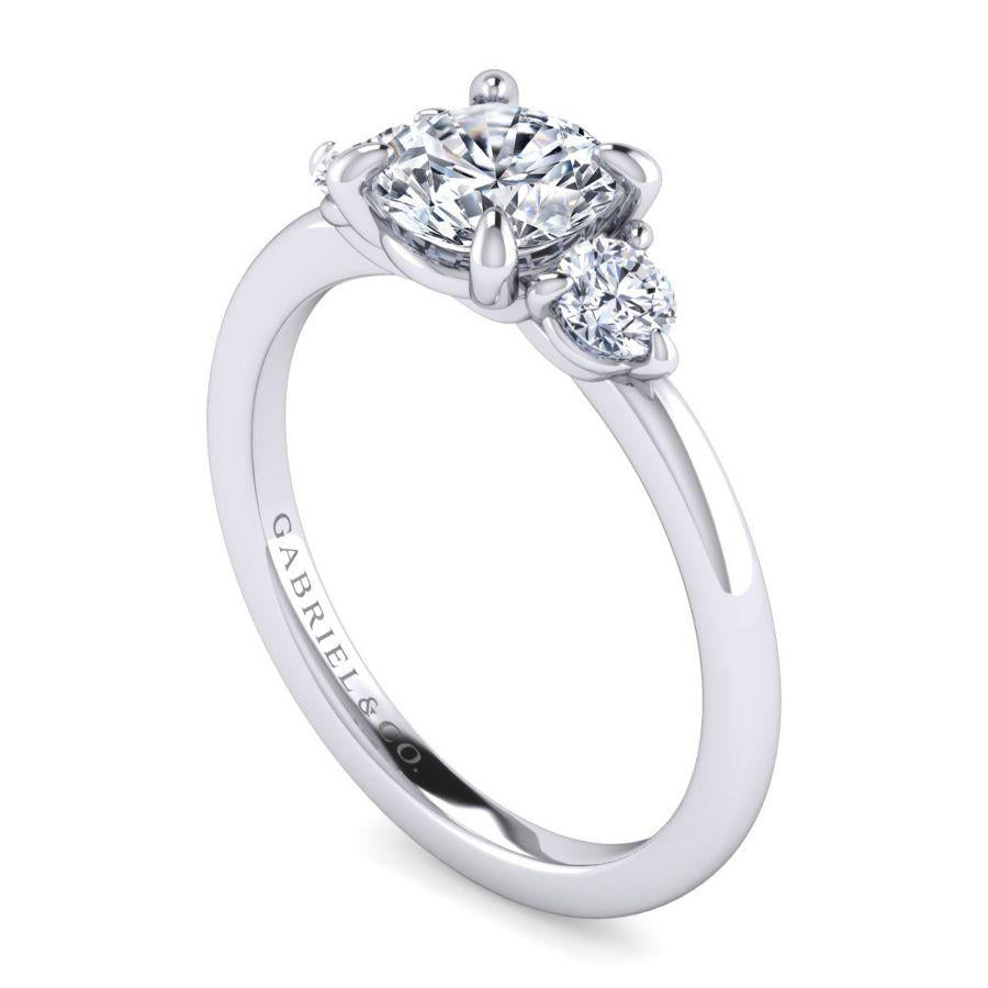 14k white gold round three stone diamond engagement ring