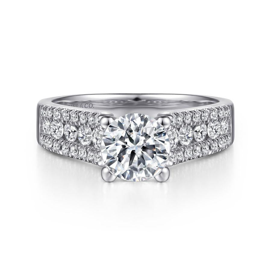 14k white gold round wide band diamond engagement ring
