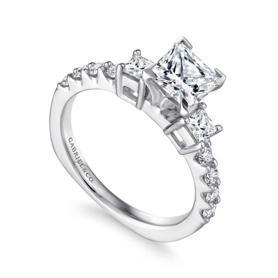 14k white gold princess cut three stone diamond engagement ring