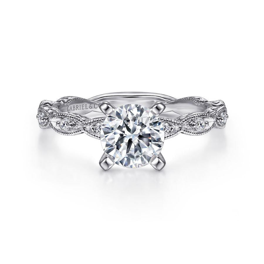 vintage inspired 14k white gold round diamond engagement ring