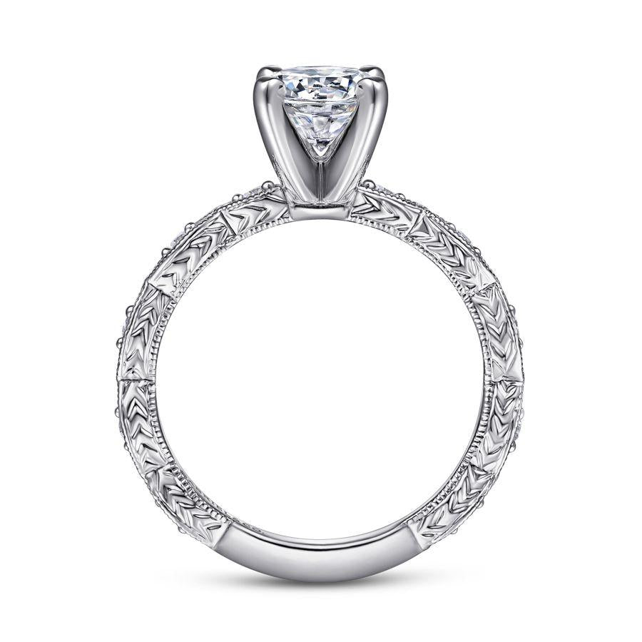 vintage inspired 14k white gold round diamond engagement ring