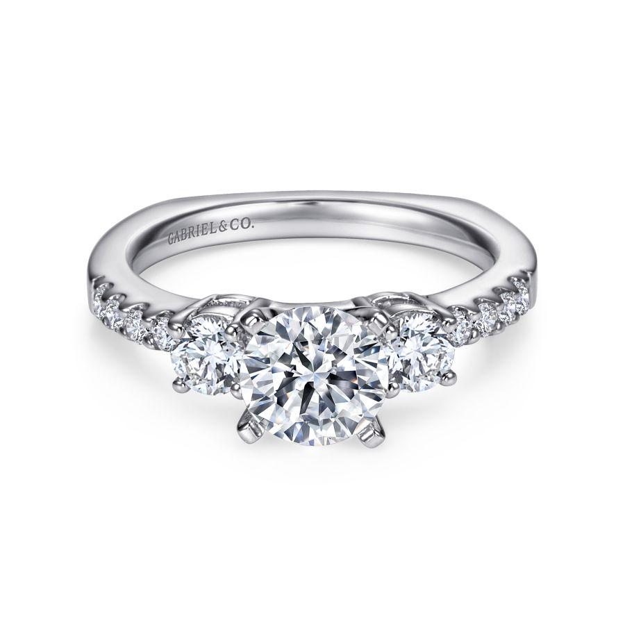 14k white gold round three stone diamond engagement ring