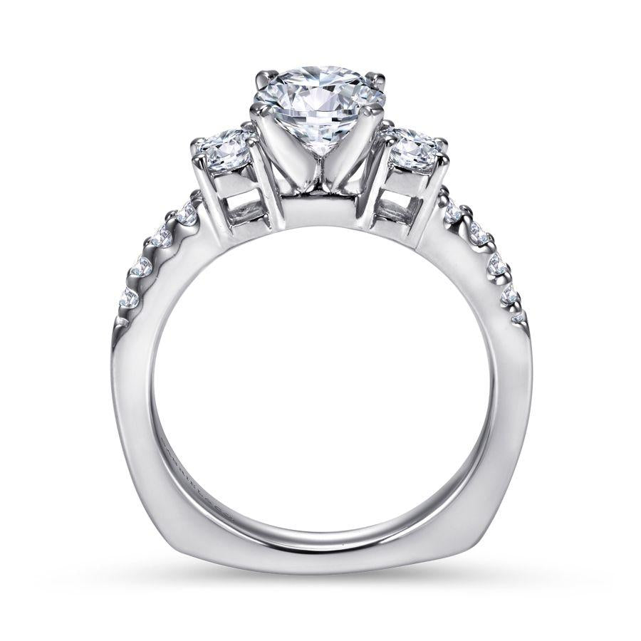 14k white gold round three stone diamond engagement ring