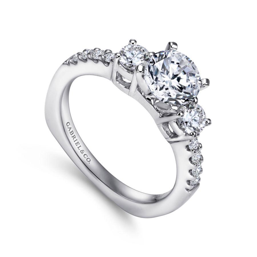 14k white gold round three stone diamond engagement ring