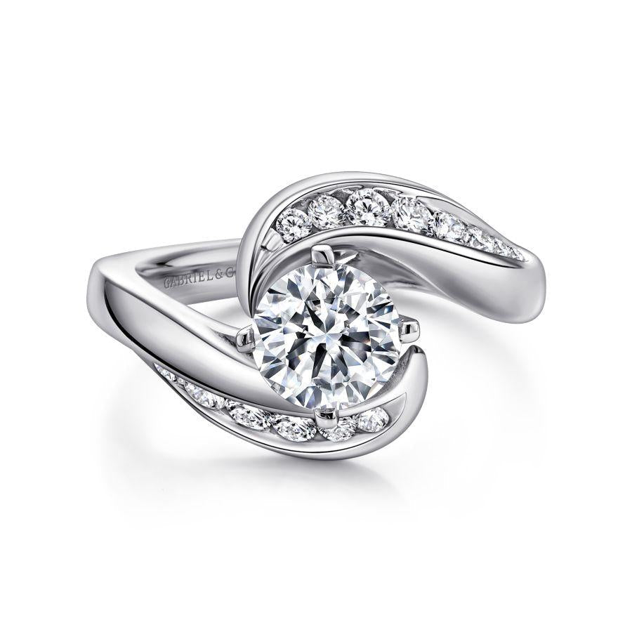 14k white gold round bypass diamond engagement ring