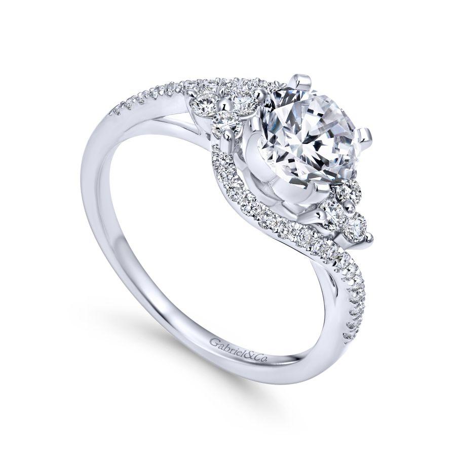 14k white gold round three stone diamond engagement ring