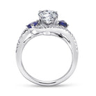 14k white gold round three stone sapphire and diamond engagement ring