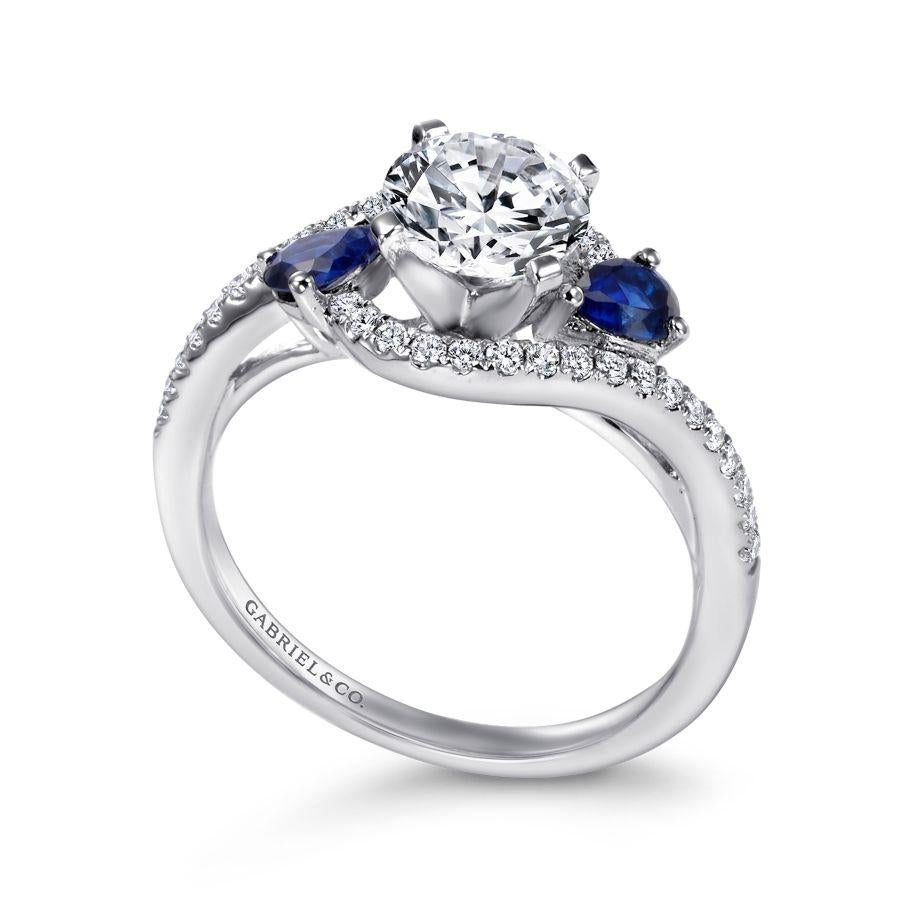 14k white gold round three stone sapphire and diamond engagement ring