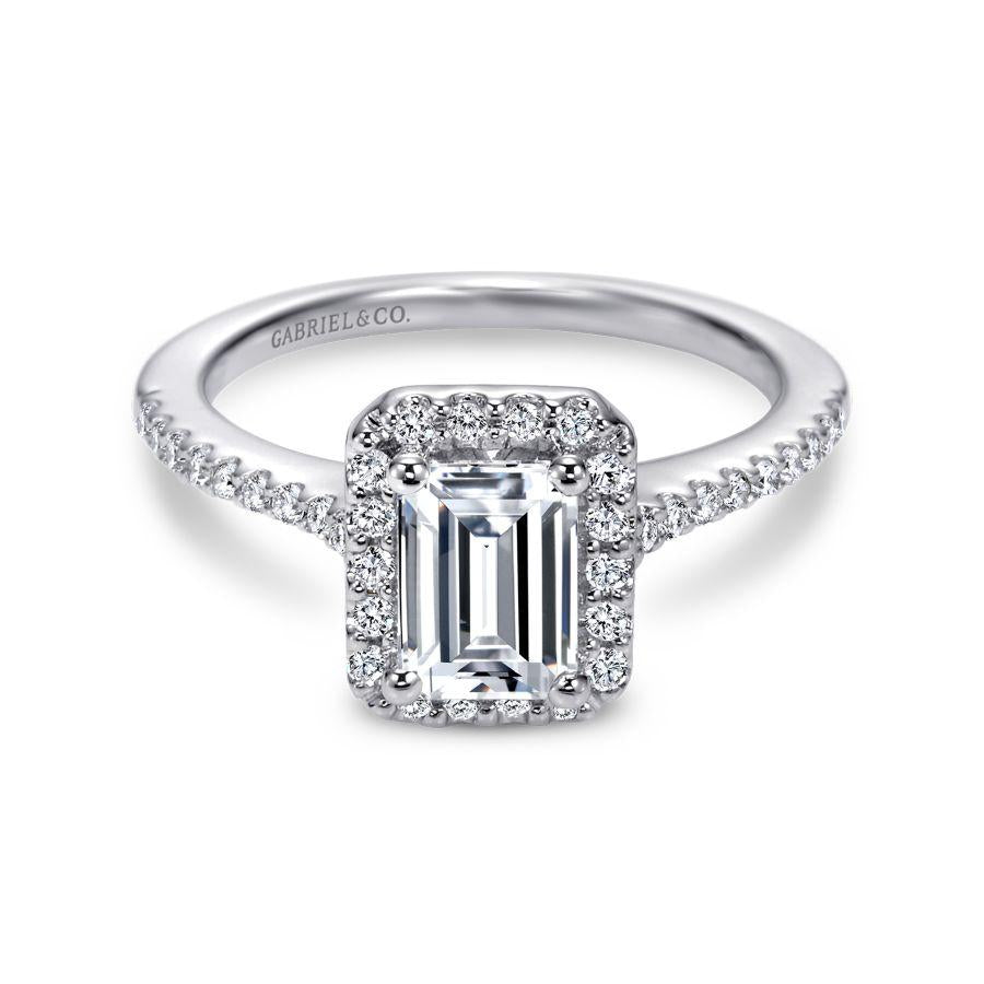 14k white gold emerald halo diamond engagement ring