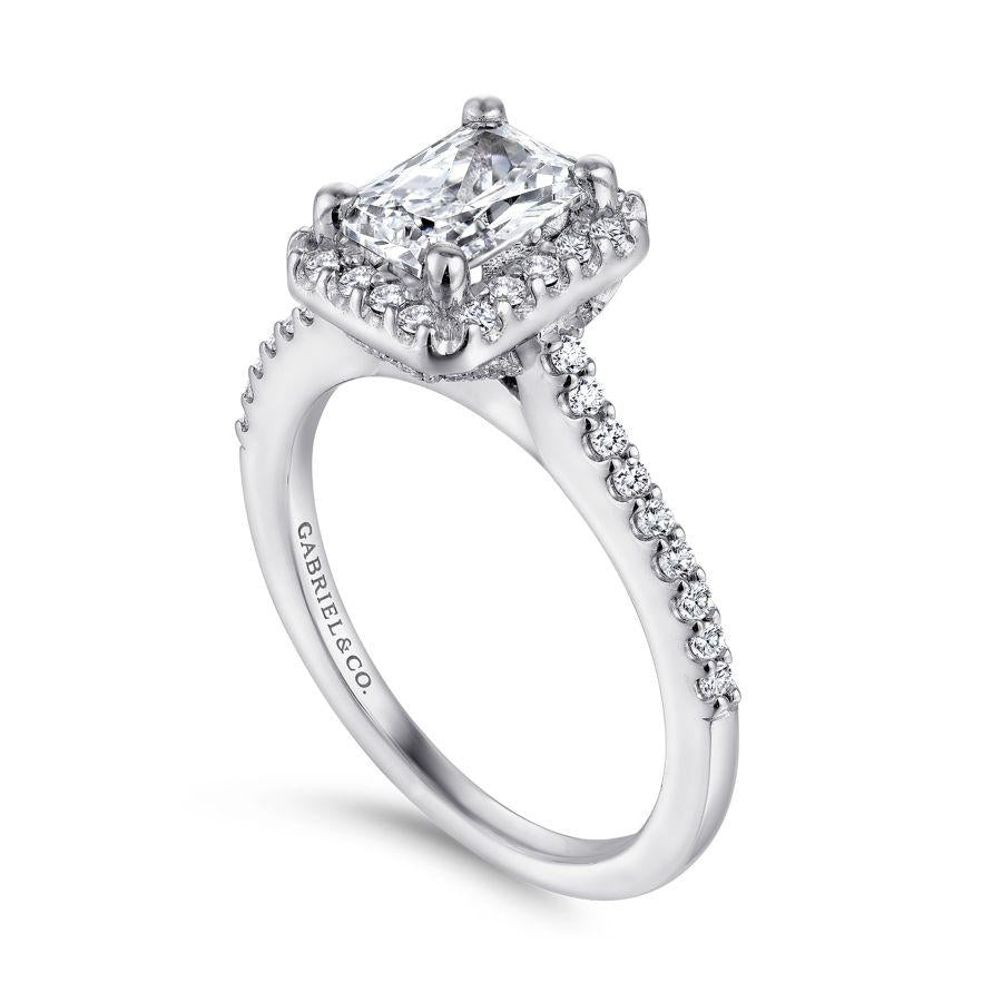 14k white gold emerald halo diamond engagement ring