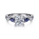14k white gold round five stone sapphire and diamond engagement ring