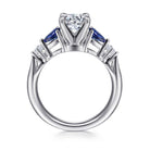 14k white gold round five stone sapphire and diamond engagement ring