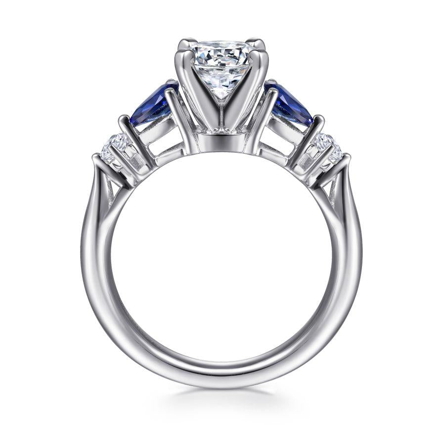 14k white gold round five stone sapphire and diamond engagement ring