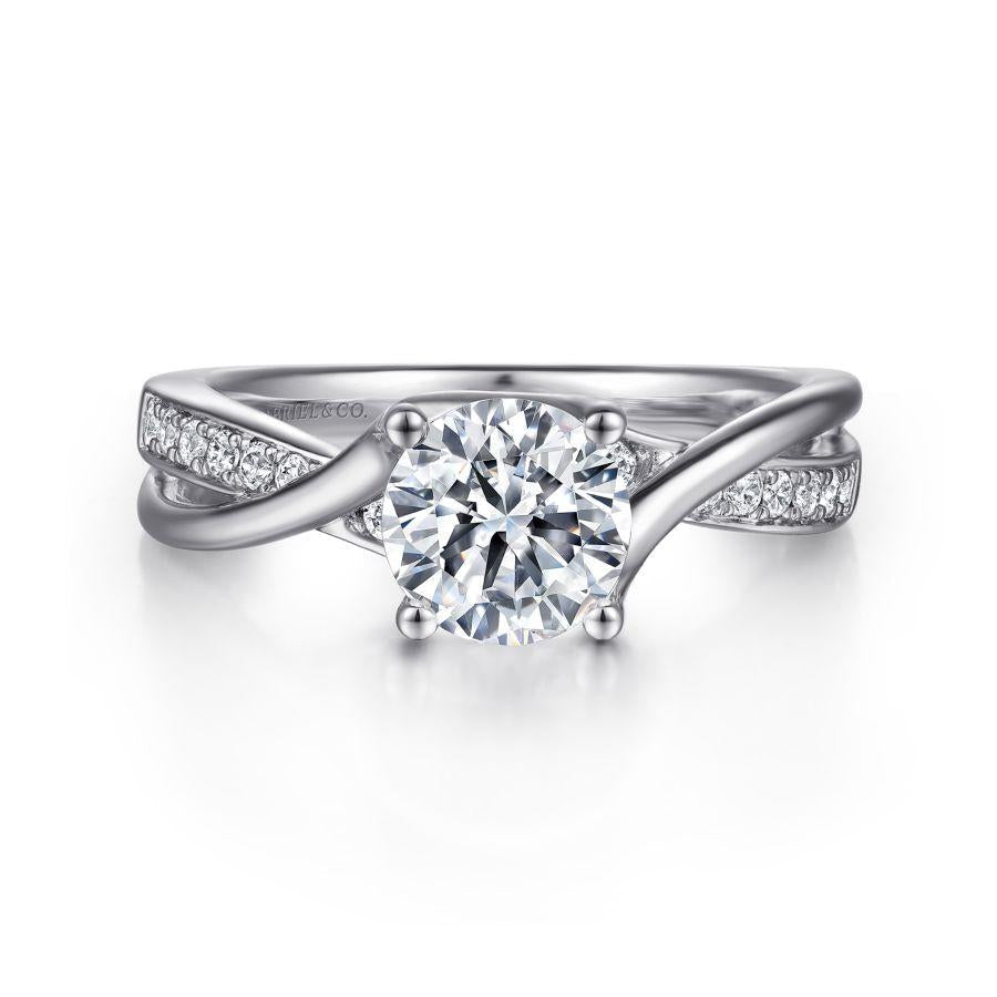 14k white gold round bypass diamond engagement ring