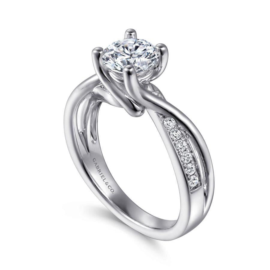 14k white gold round bypass diamond engagement ring