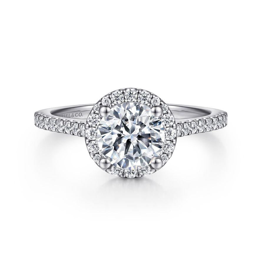 14k white gold round halo diamond engagement ring