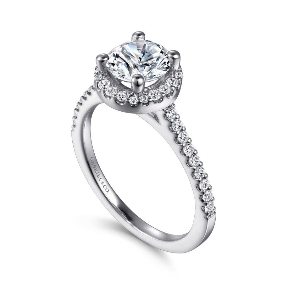14k white gold round halo diamond engagement ring