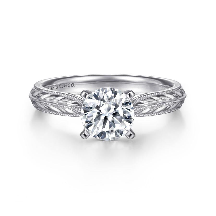 vintage inspired  14k white gold round solitaire engagement ring