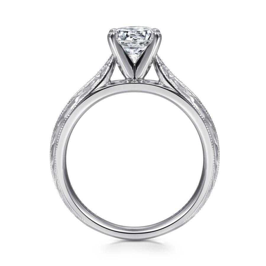 vintage inspired  14k white gold round solitaire engagement ring