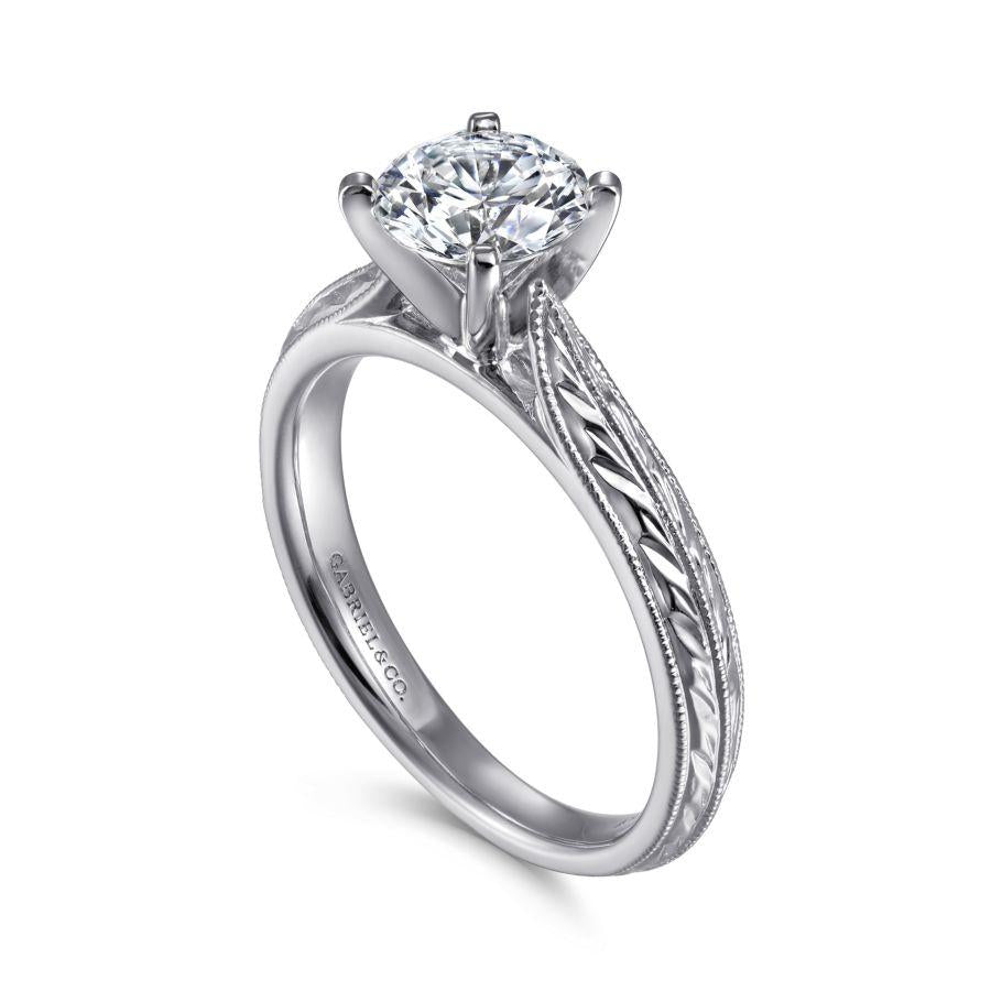 vintage inspired  14k white gold round solitaire engagement ring