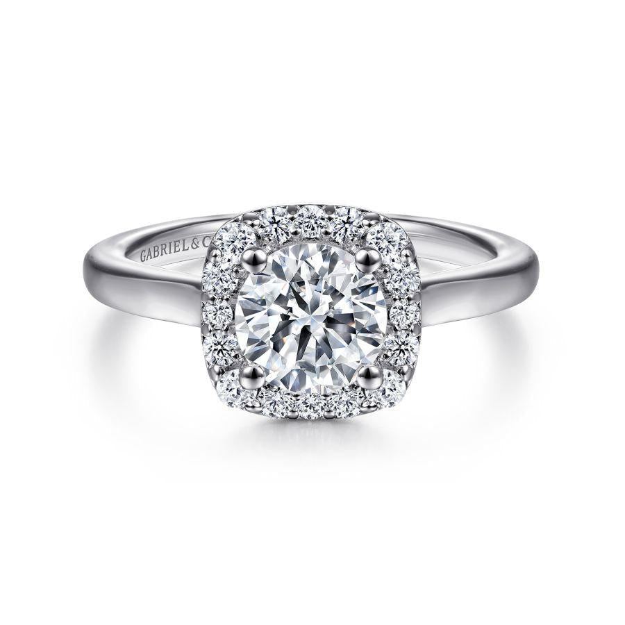 14k white gold cushion halo round diamond engagement ring