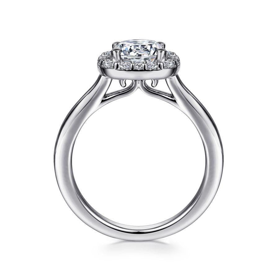 14k white gold cushion halo round diamond engagement ring