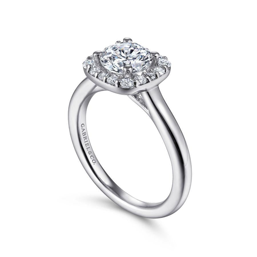 14k white gold cushion halo round diamond engagement ring