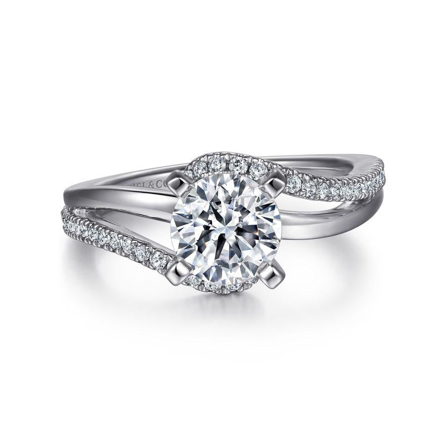 14k white gold round bypass diamond engagement ring