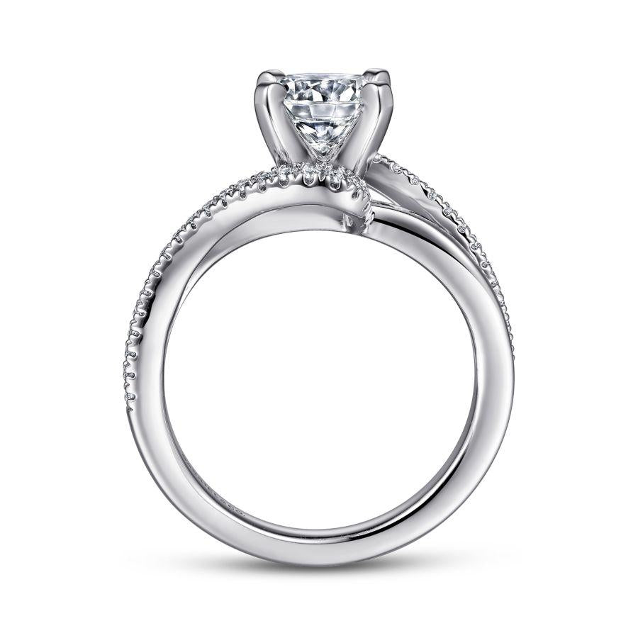 14k white gold round bypass diamond engagement ring