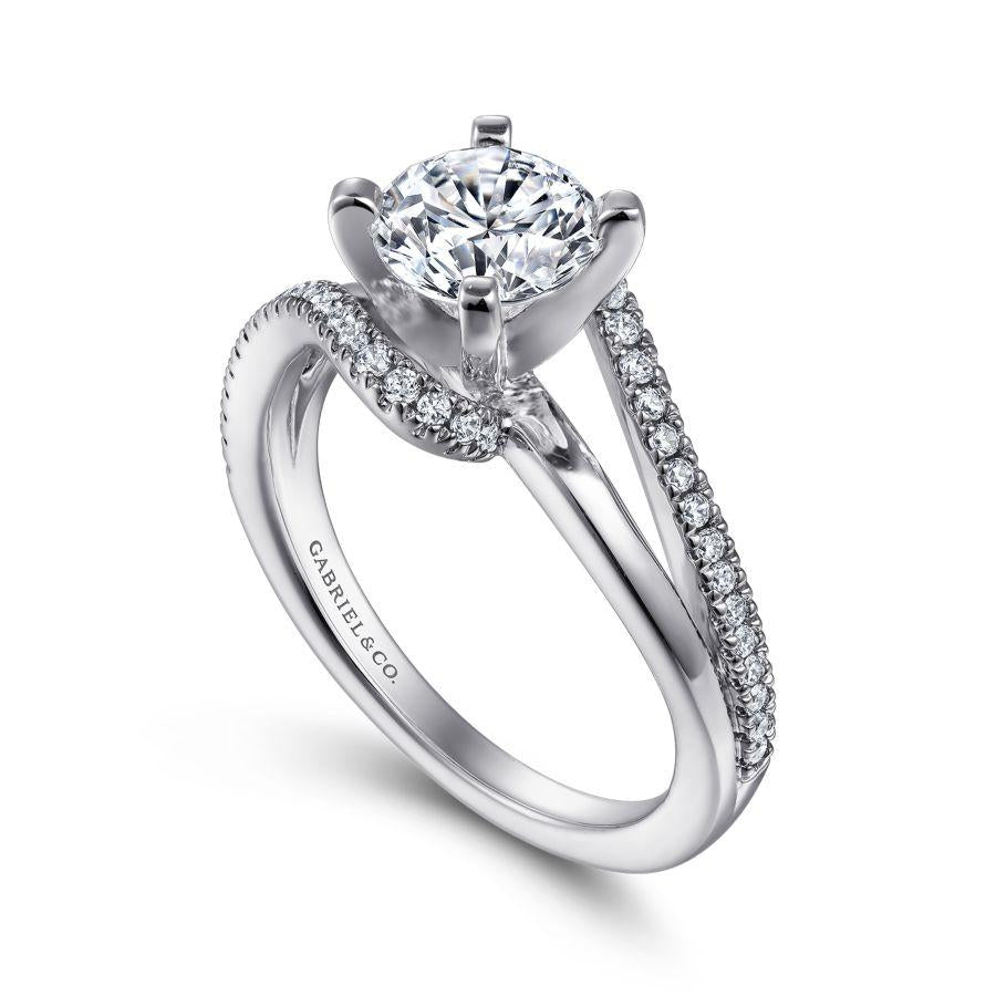 14k white gold round bypass diamond engagement ring