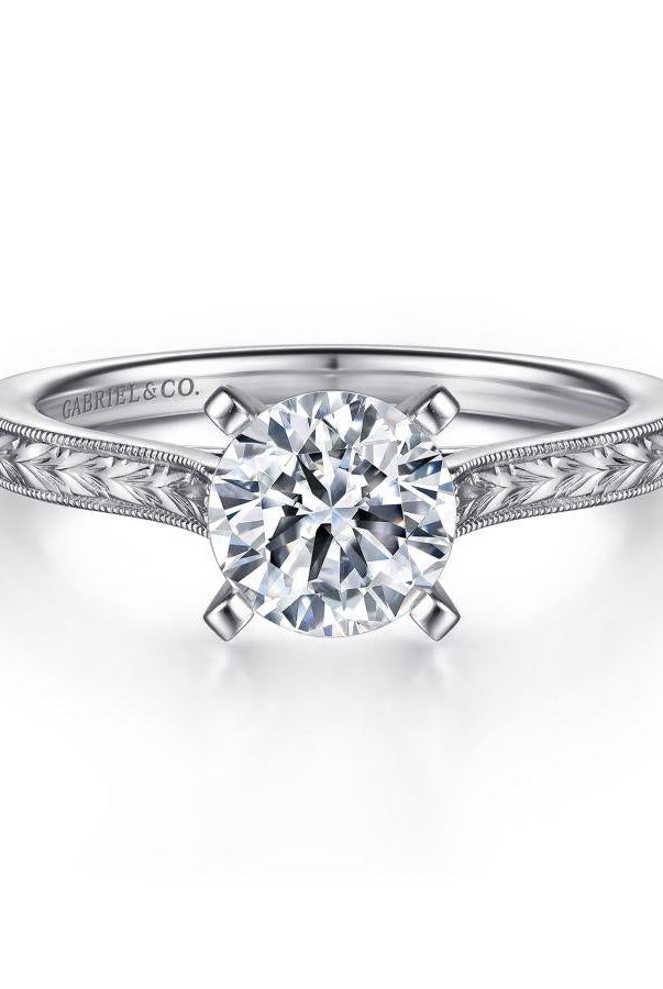 vintage inspired 14k white gold round solitaire engagement ring