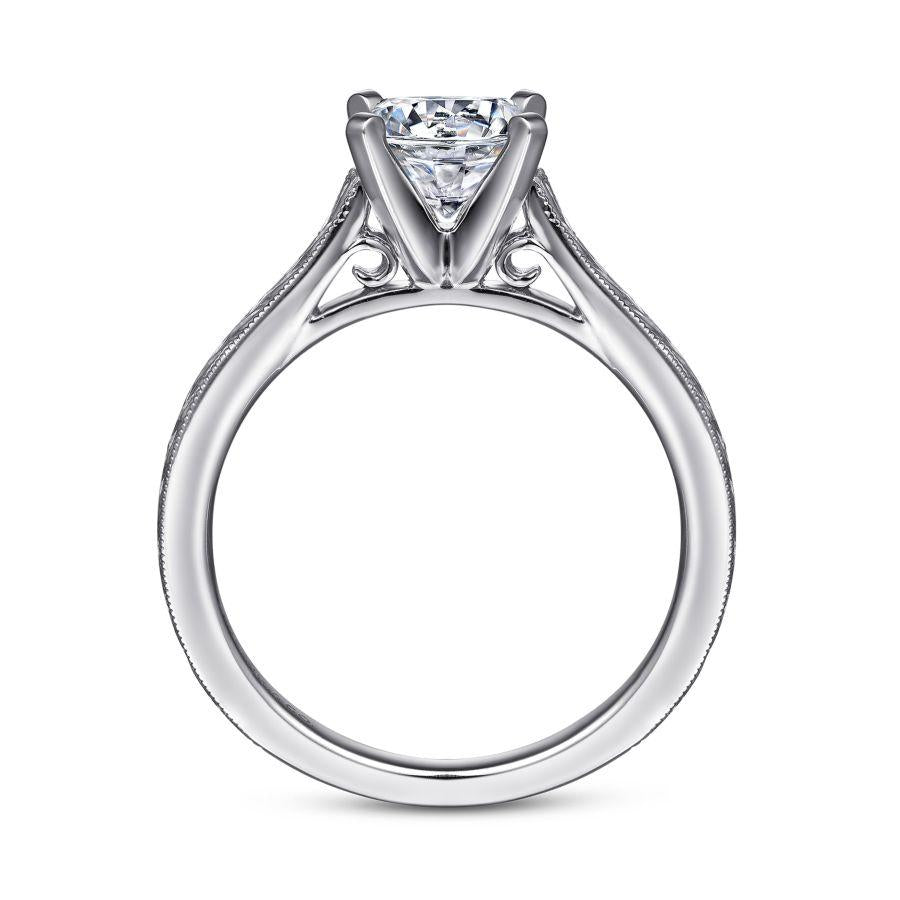 vintage inspired 14k white gold round solitaire engagement ring