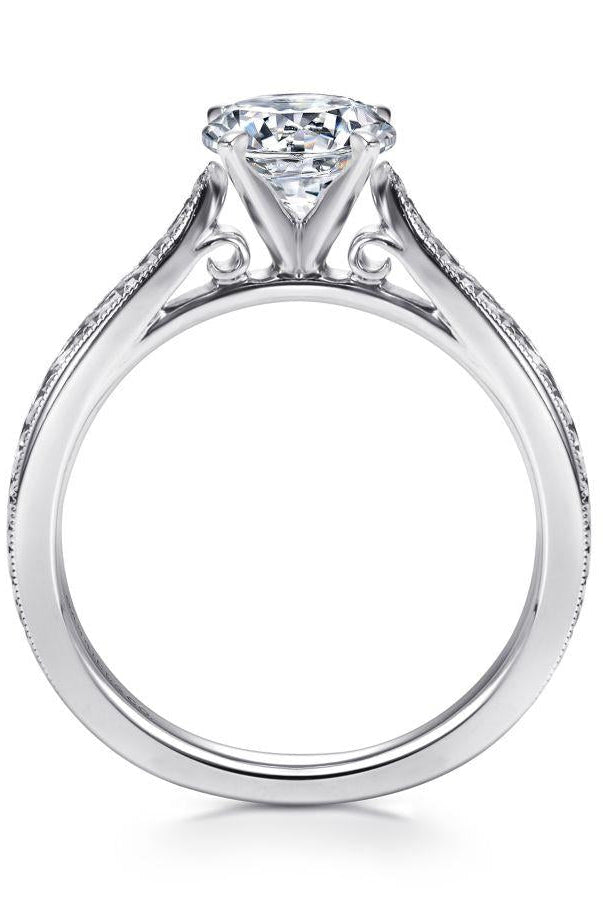 vintage inspired  14k white gold round solitaire engagement ring