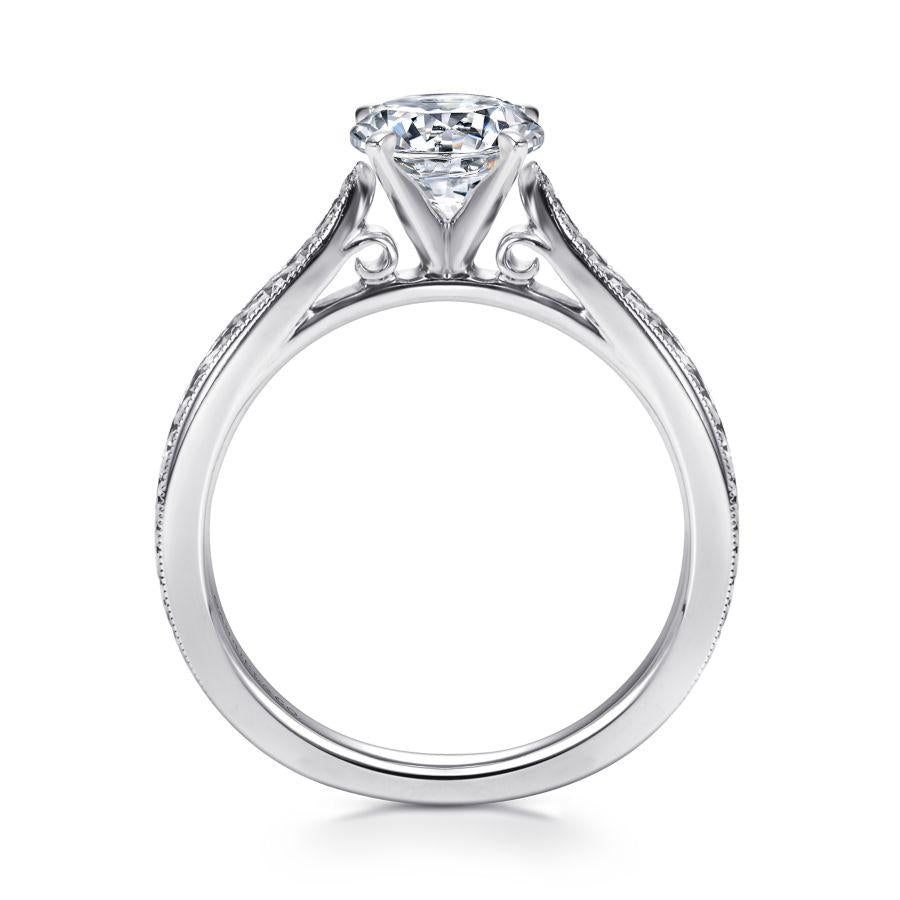 vintage inspired  14k white gold round solitaire engagement ring