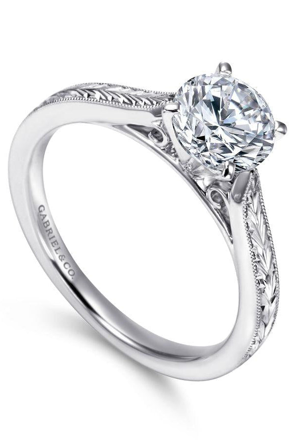 vintage inspired  14k white gold round solitaire engagement ring