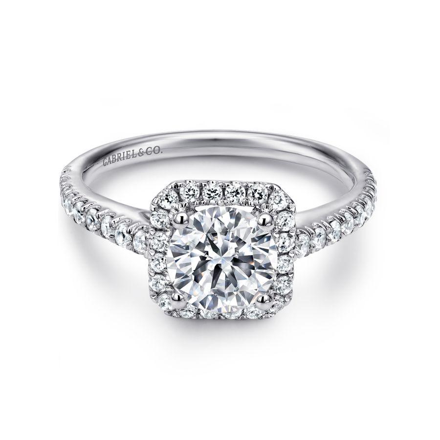 14k white gold cushion halo round diamond engagement ring