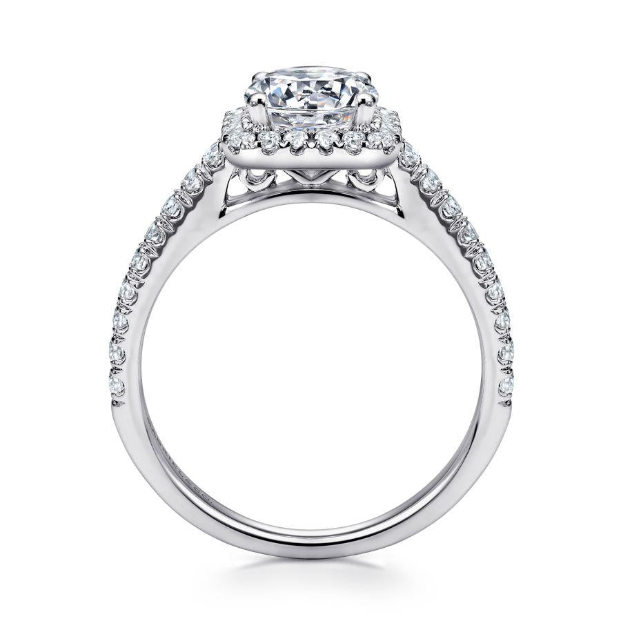 14k white gold cushion halo round diamond engagement ring
