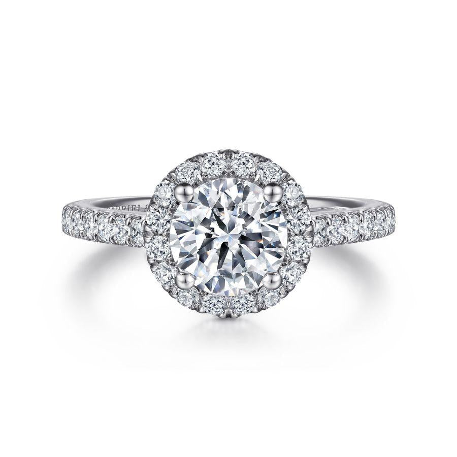 14k white gold round halo diamond engagement ring