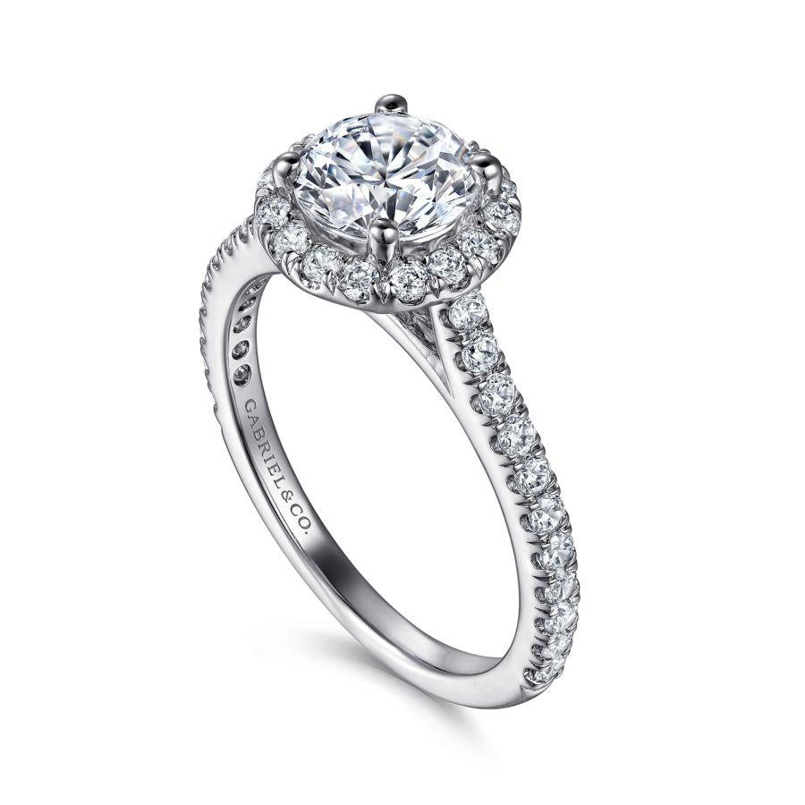 14k white gold round halo diamond engagement ring