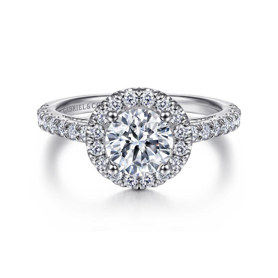 14k white gold round halo diamond engagement ring