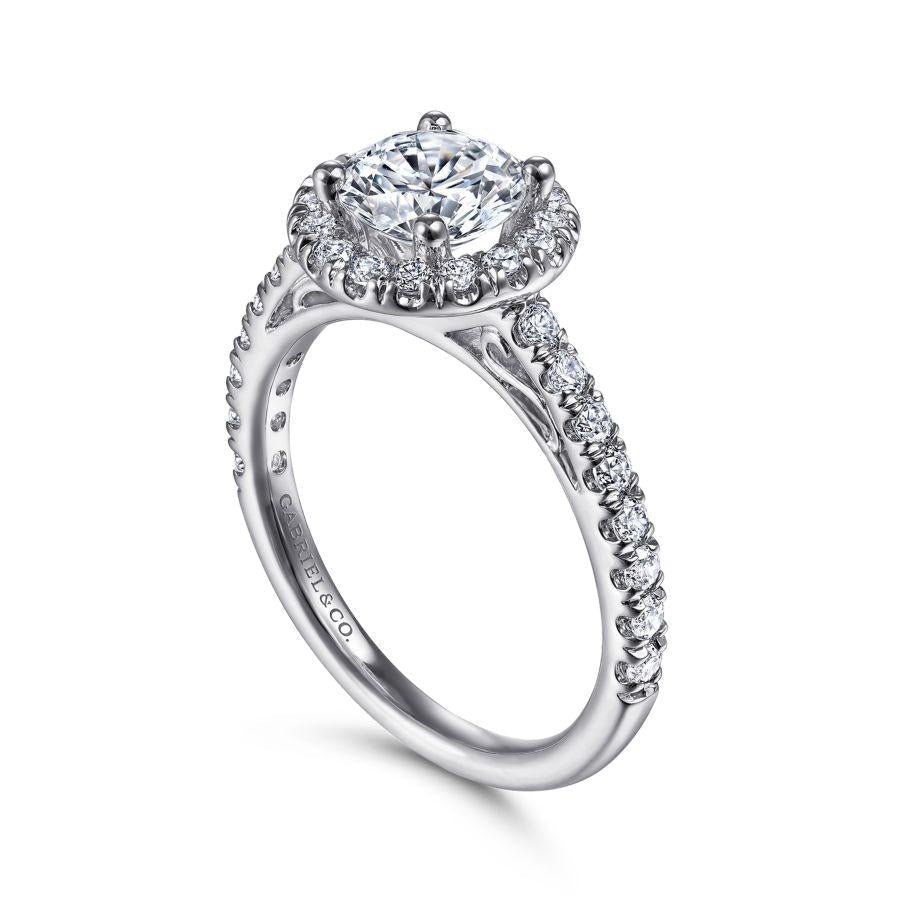 14k white gold round halo diamond engagement ring