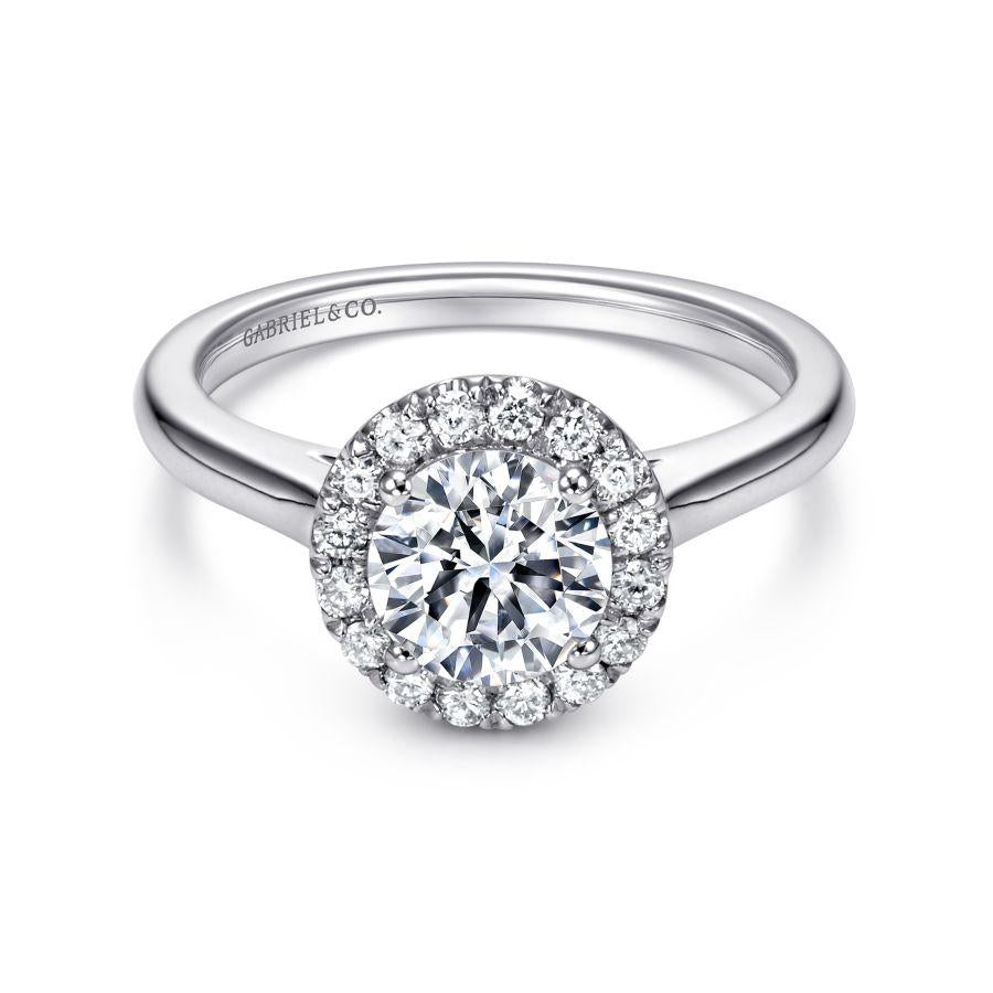 14k white gold round halo diamond engagement ring