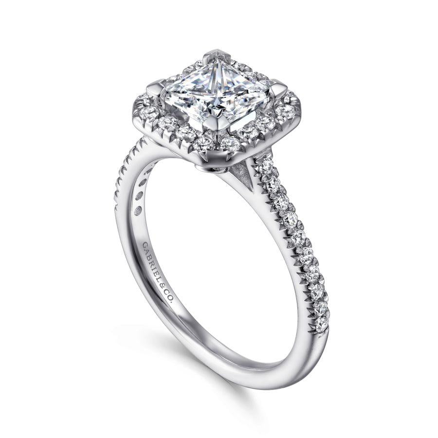 14k white gold princess halo diamond engagement ring