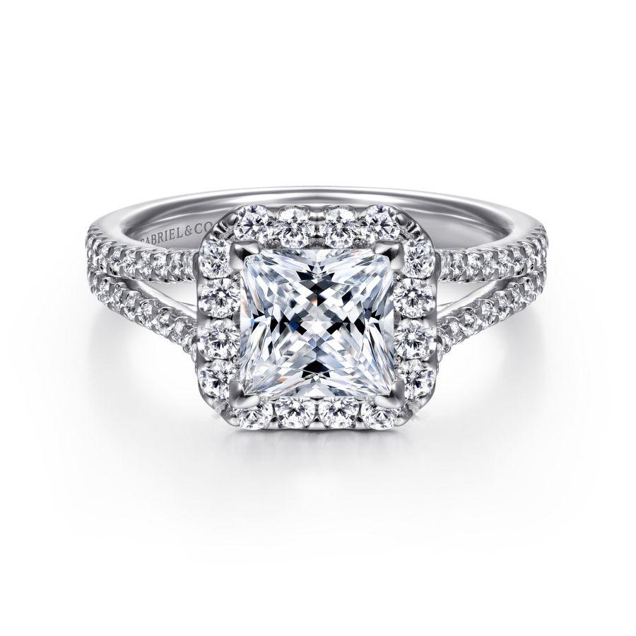 14k white gold princess halo diamond engagement ring