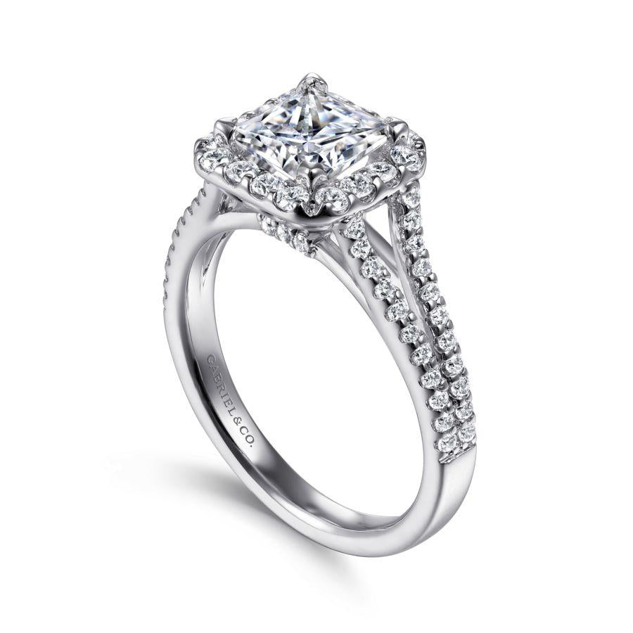 14k white gold princess halo diamond engagement ring