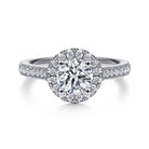 vintage inspired 14k white gold round halo diamond engagement ring