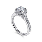 vintage inspired 14k white gold round halo diamond engagement ring