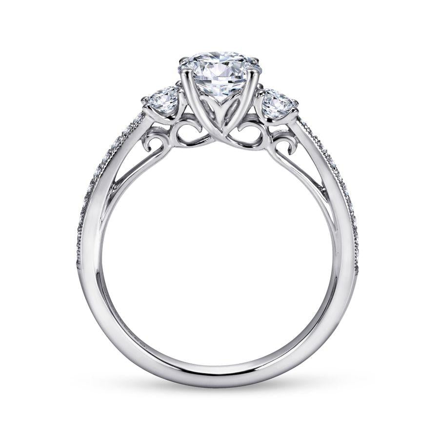 14k white gold round three stone diamond engagement ring